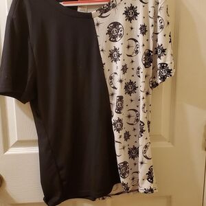Black and White Graphic Split-Panel Women’s Top